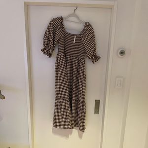 Madewell Lucie Elbow-Sleeve Smocked Midi Dress in Gingham Brand New with Tags!